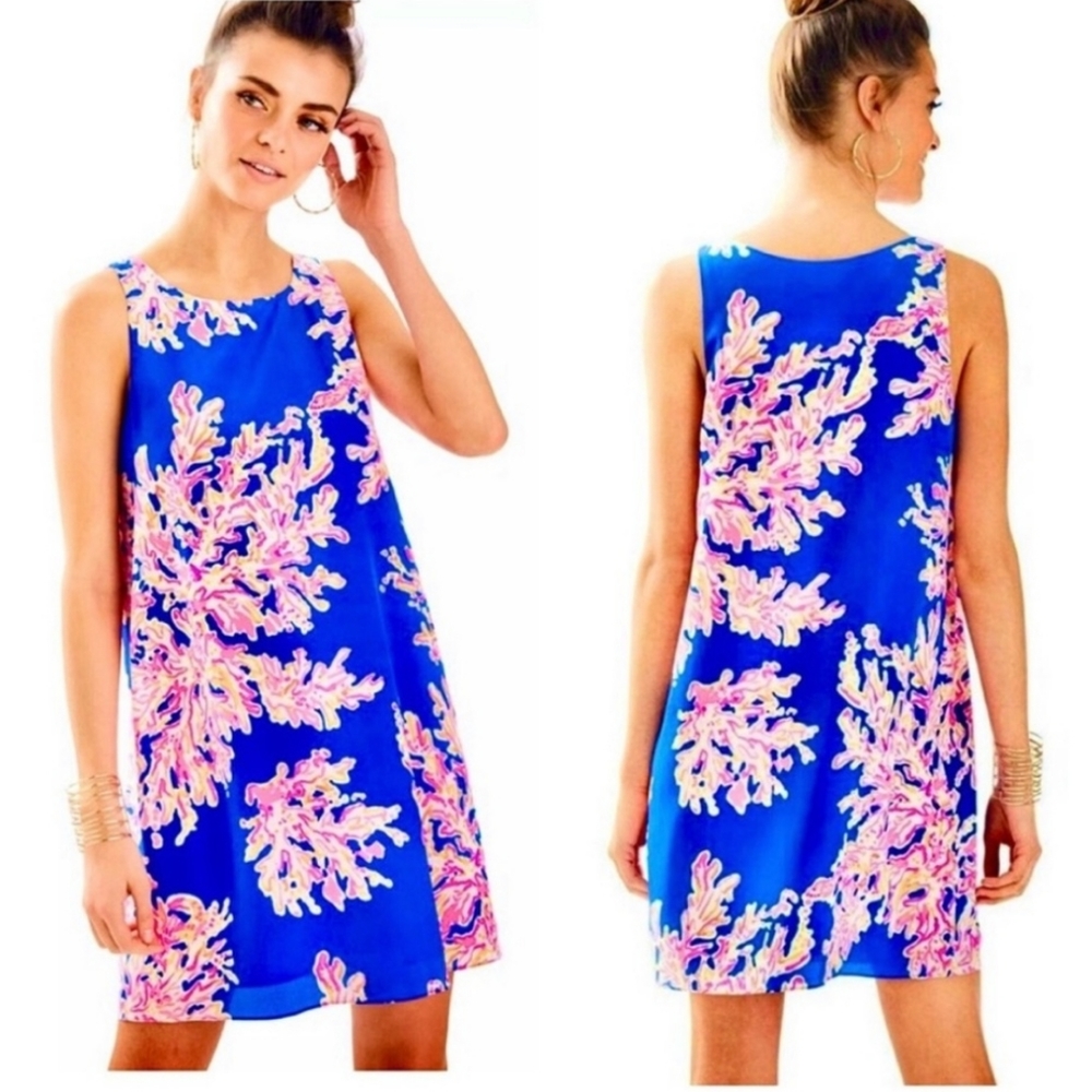 Lilly Pulitzer Blue Pink Coral-Print Sleeveless Mini Dress